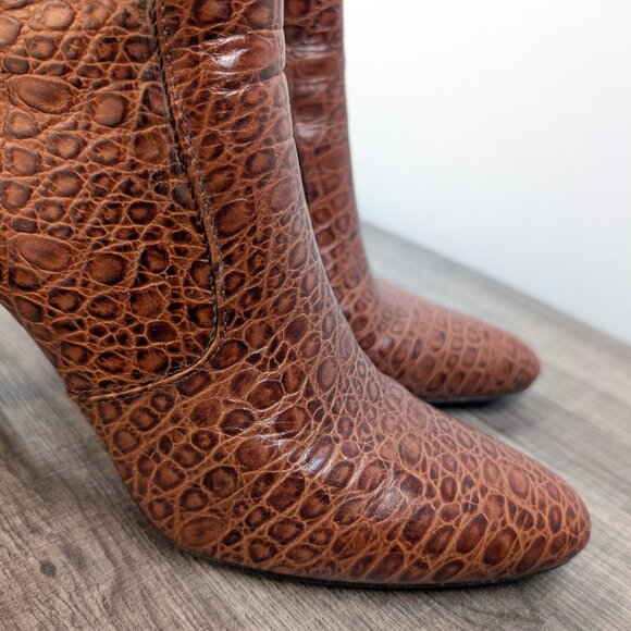 Cole Haan Nydia Cognac Crocodile Style‎ Boots Size 8.5 Heeled Zipper Fall Autumn - Picture 4 of 7